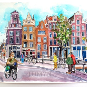 NUOVO! Case olandesi Art. Acquerello originale di Amsterdam. Amsterdam Case colorate Arte. Paesi Bassi Wall Art. Amsterdam Gift Art. Olanda Arte