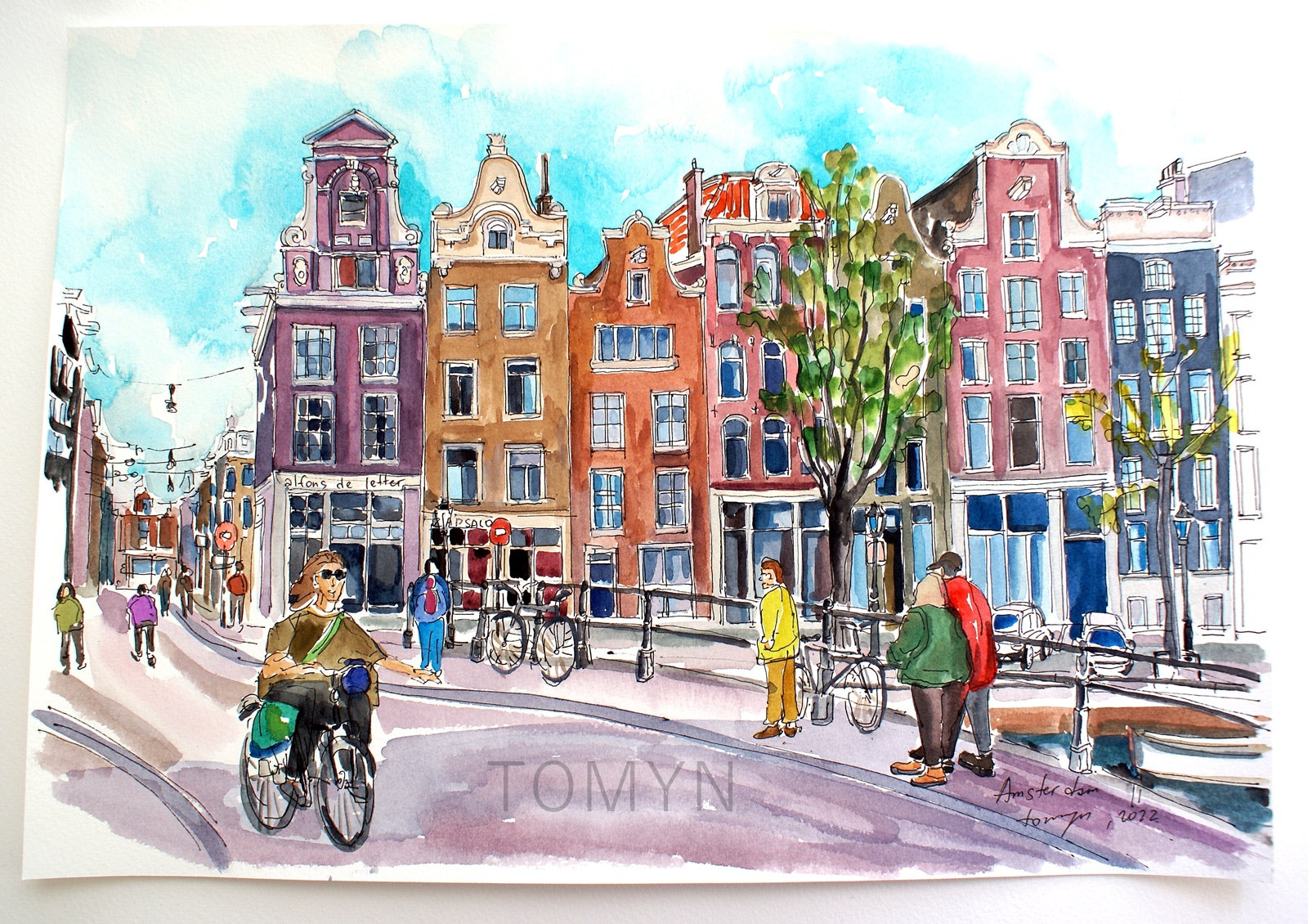 絵画 hi-dutch x SEE SEE YES GOOD MARKET NEW! Dutch Houses Art. Amsterdam Original Watercolor