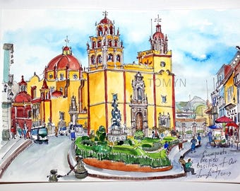 Mexico, Guanajuato Wall Art. Basilica of Our Lady Print. Basilica Colegiata de Nuestra Senora Print. Plaza de la Paz. Guanajuato City Print.