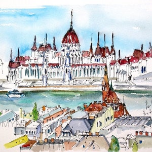Parliament Building Budapest! Buda Side. Budapest Art Print. Budapest Wall Art. Hungary Home Art. Print from Original Watercolor