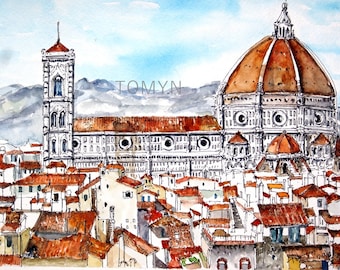 Cattedrale Santa Maria del Fiore.  FLORENCE. Italian Tower Cathedral. Church Italy. FLORENCE Art Print. Italy Wall Art. Florence Gift