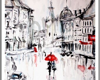 UKRAINIAN WATERCOLOR PAINTING. Rainy Lviv. Painting Of Lviv.  Ukraine Art Print. Ukraine Gift Art. Lviv Print.