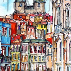 PORTO WATERCOLOR PRINT. Portugal Wall Art. Porto Architectural Print. Painting Print Of Porto. Porto Fine Art Print. Porto Art. Portugal Art
