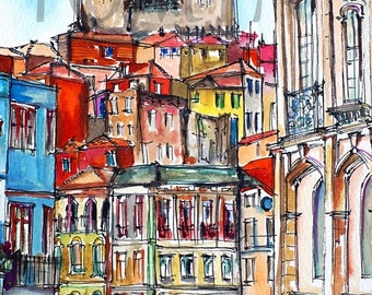 PORTO WATERCOLOR PRINT. Portugal Wall Art. Porto Architectural Print. Painting Print Of Porto. Porto Fine Art Print. Porto Art. Portugal Art
