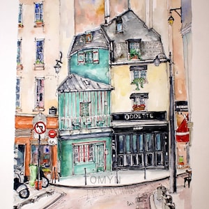 ODETTE   Restaurant PARIS, FRANCE. French Cafe Watercolor  Print.  Paris Wall Art. Parisian Home Art.