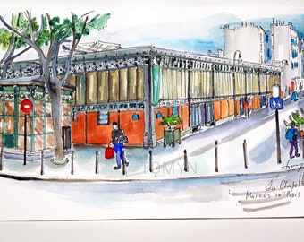 NEW! La Chapelle. Markets in Paris. Paris Original Painting. Paris  Watercolor. Paris Wall Art. Paris Gift Art. Paris Historic Monument
