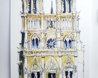 NOTRE-DAME De PARIS. Catholic Cathedral De Paris Art. Paris Gothic Architecture.Paris  Art Print. Paris Wall Art. Monument in France.