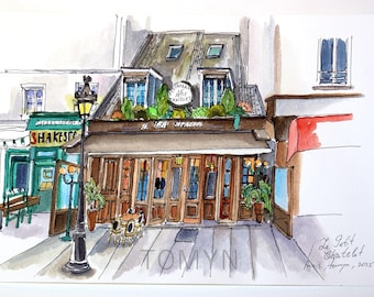 Historical Le Petit Châtelet Paris Original Watercolour. Classic French Restaurant Art. Traditional Parisian dining Restaurant.
