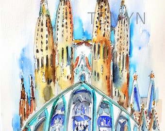 Lámina Iglesia La SAGRADA FAMILIA. BARCELONA, España. Arte mural de Barcelona. Arte Cataluña. Iglesia Católica Romana. Arte Gaudí.