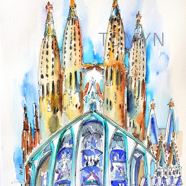 La SAGRADA FAMILIA Church Art Print. BARCELONA, Spain. Wall Art Of Barcelona. Catalonia Art. Roman Catholic Church. Gaudi Art.