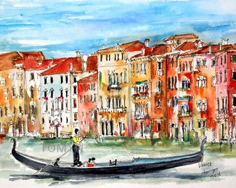 ヴェネツィアの絵画、イタリアの水彩画、8x10のジクレー版画、イタリア