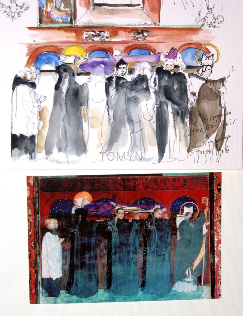 St UKRAINE Original Watercolor Odelone/'s Funeral The Armenian Cathedral Lviv Interior Church Art LVIV Ukrainian Painting.