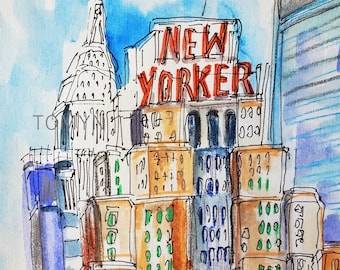 New! The New YORKER HOTEL. Wyndham Hotel  NYC. Midtown Manhattan Hotel Art. New York City Painting.Art Deco Icon Watercolor. New Yorker Art