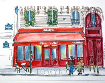 Terra Nera Restaurant Paris Original Watercolour. Italian Cuisine depuis 1978. Gabriel's restaurant from 'Emily in Paris' Painting.