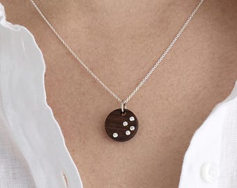 5 Sapphire Wood Necklace - Wood Anniversary Idea - 5th Wooden Anniversary Gift for Her - 5 Year Anniversary Gift - 5th Anniversary Stone