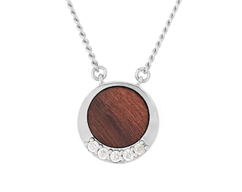 Colar de madeira e 5 cristais - Colar com pingente de madeira - Presente de 5º aniversário para ela - Presente de madeira - Presente de aniversário de madeira para ela