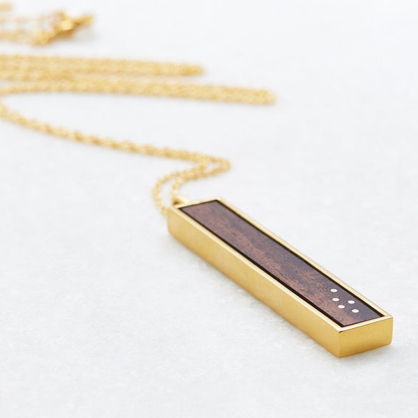 Wood and Gold Bar Pendant for the 5th Anniversary - Wood Anniversary Gift
