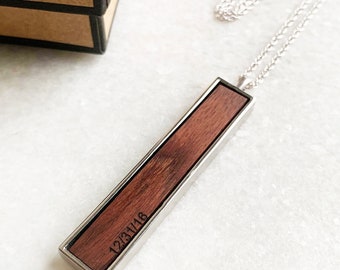 Wooden Bar Necklace - 5th Anniversary Gift For Her - Wood Pendant Necklace - Custom Wood Pendant - Wood Jewelry - Wood Gift For Woman