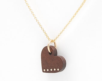 Wooden Heart Necklace for the 5th Wedding Anniversary - Wood Anniversary Gift for Her - Wood and Gold - Wooden Gift