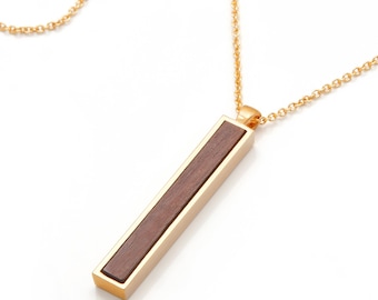 Engravable Wood and Gold Bar Necklace - Wood Anniversary -  5th Year Anniversary Wood Jewelry Gift