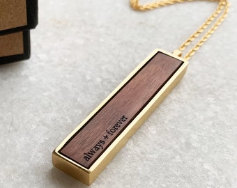 Personalized Wood and Gold Pendant Necklace - 5th Wedding Anniversary Gift for the Wood Anniversary