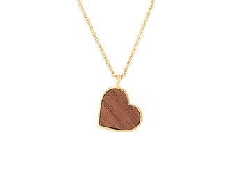 Mini Wood Heart Necklace - 5 Year Anniversary for Her - Wood Jewelry Gift - Wooden Anniversary Gift