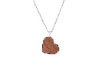 Collier mini coeur en bois et argent - Cadeau en bois pour elle - Cadeau du 5e anniversaire pour femme - Anniversaire du bois - Bijoux coeur en bois - Cadeau en bois