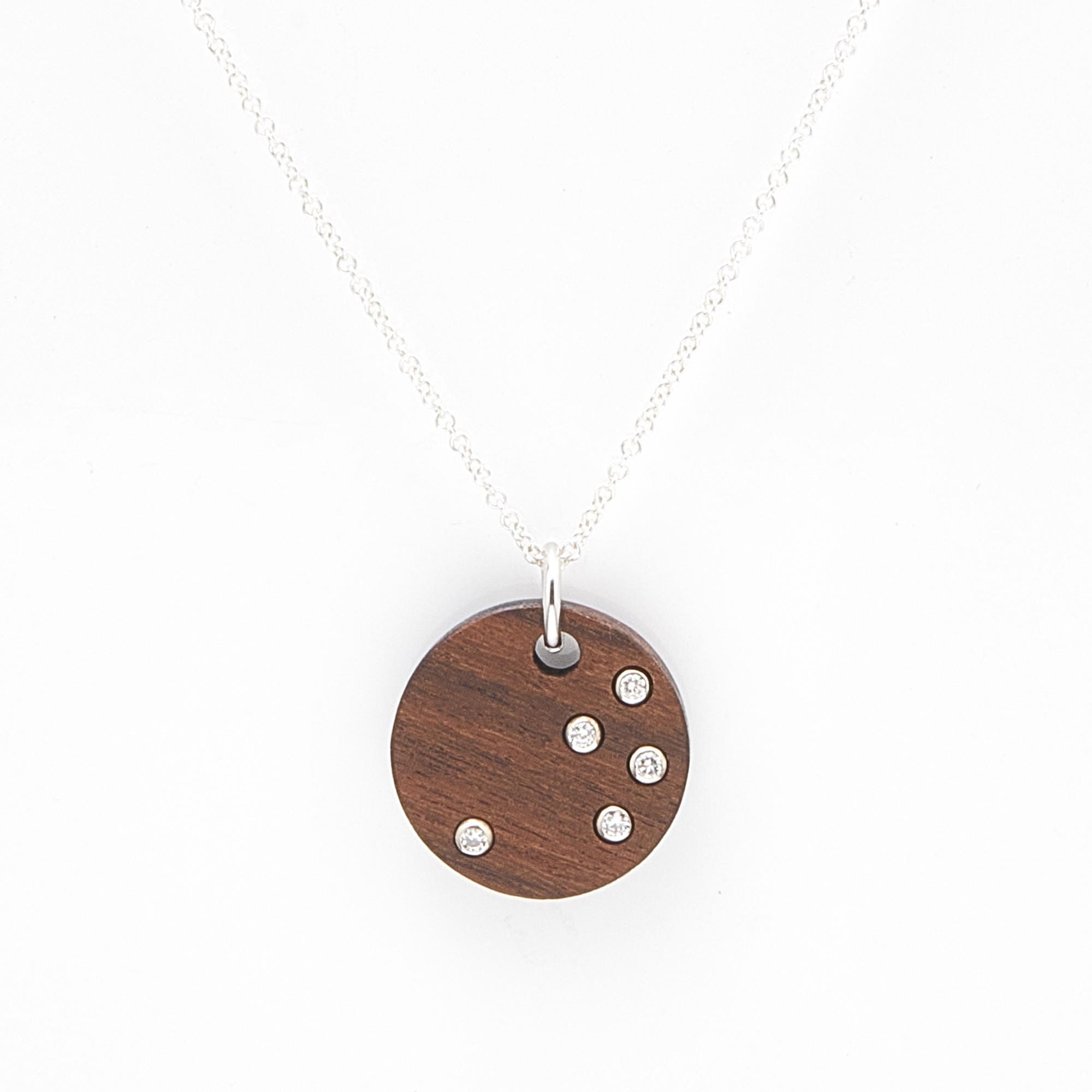 5 Diamond Wood Pendant - 5th Wooden Anniversary Gift for Her - Wooden Necklace for Wife - 5 Year Anniversary Gift