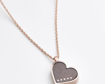 Wood & Rose Gold Heart Necklace - 5th Anniversary Gift For Her - Wooden Personalized Gift - Wood Heart Necklace - Wood Anniversary