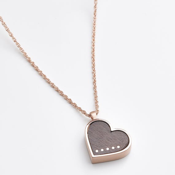 Wood & Rose Gold Heart Necklace - 5th Anniversary Gift For Her - Wooden Personalized Gift - Wood Heart Necklace - Wood Anniversary