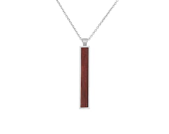 Engravable Wood and Silver Vertical Bar Necklace - Wood Jewelry - Delicate Wood and Silver Pendant - Wood Anniversary