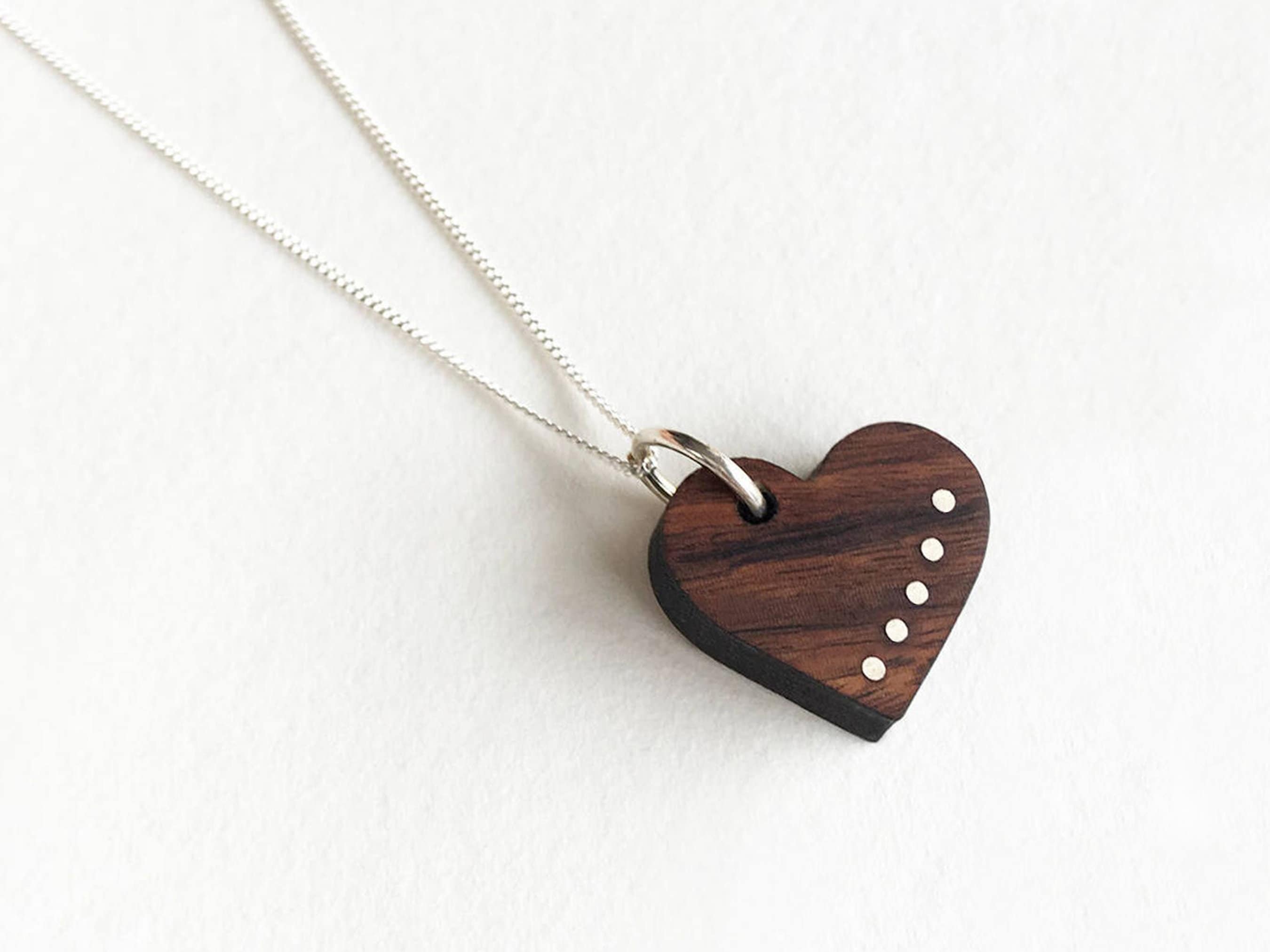5th Anniversary Gift for Wife Wood Heart Necklace Wooden