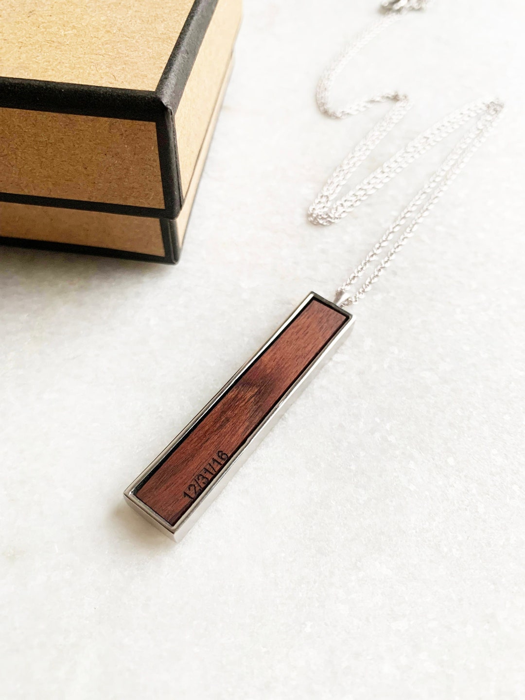 Wooden Bar Necklace 5th Anniversary Gift for Her Wood Etsy