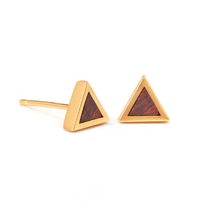 Wood and Gold Stud Earring - Wood Jewelry - Wood Anniversary - Wood Earring - Wood Gift For Her - Wood and Gold Triangular Stud