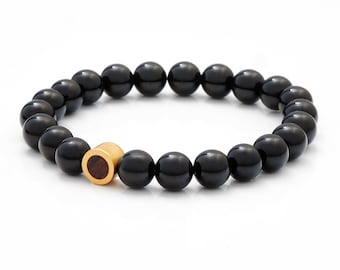 Men's Black Onyx Gold & Wood bracelet - Custom Engraving - Men's Bracelet Gift - 5th Anniversary Gift for Men - Wood Anniversary