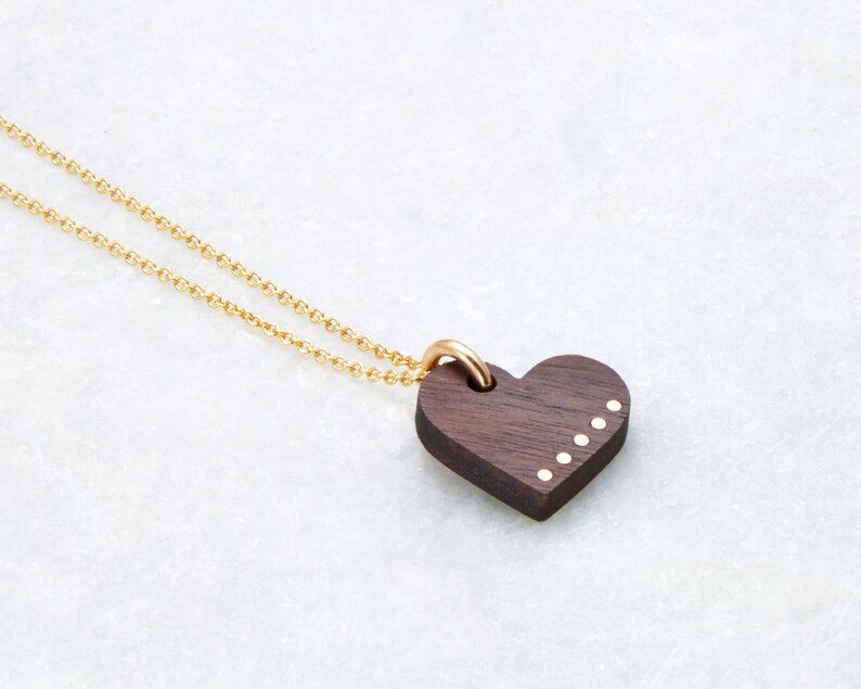 Wooden Heart Necklace for the 5th Wedding Anniversary Wood Anniversary Gift for Her Wood and Gold Wooden Gift image 1