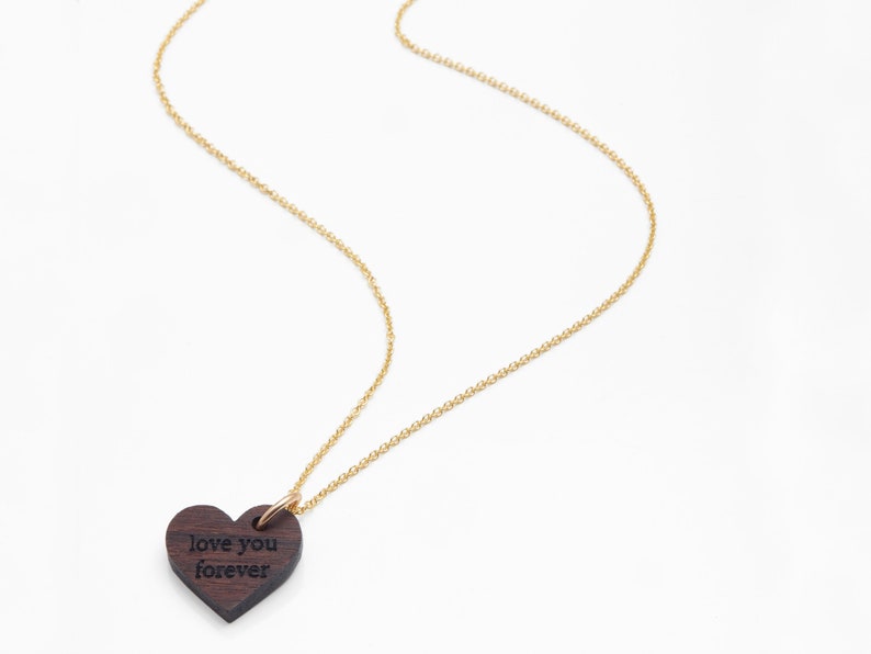 Wooden Heart Necklace for the 5th Wedding Anniversary Wood Anniversary Gift for Her Wood and Gold Wooden Gift image 6