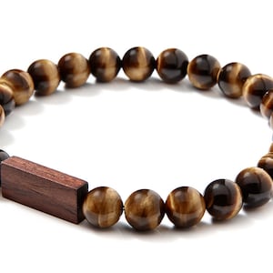 5th Anniversary Gift for Men Engravable Wood Tiger's Eye Bracelet Personalized Wood Anniversary Gift Men's Wood Gift image 2