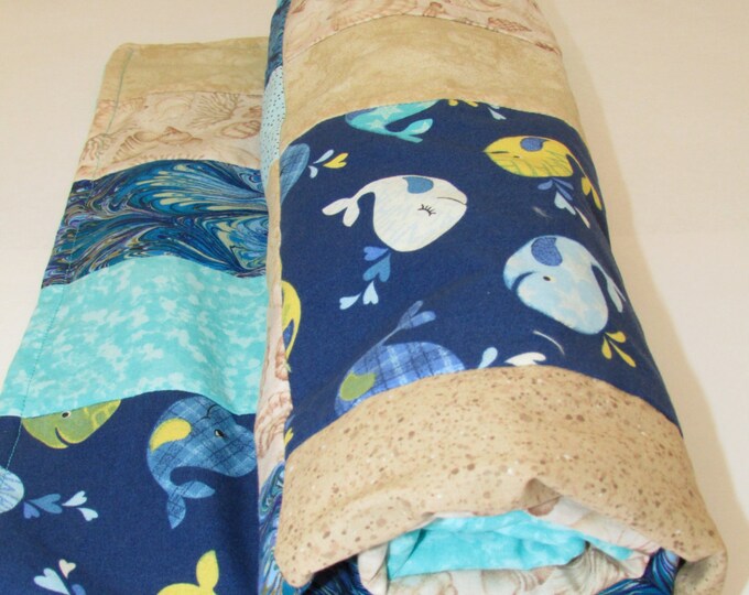 Whale Beach Theme Baby Blanket With Turquoise Minky Dot Etsy