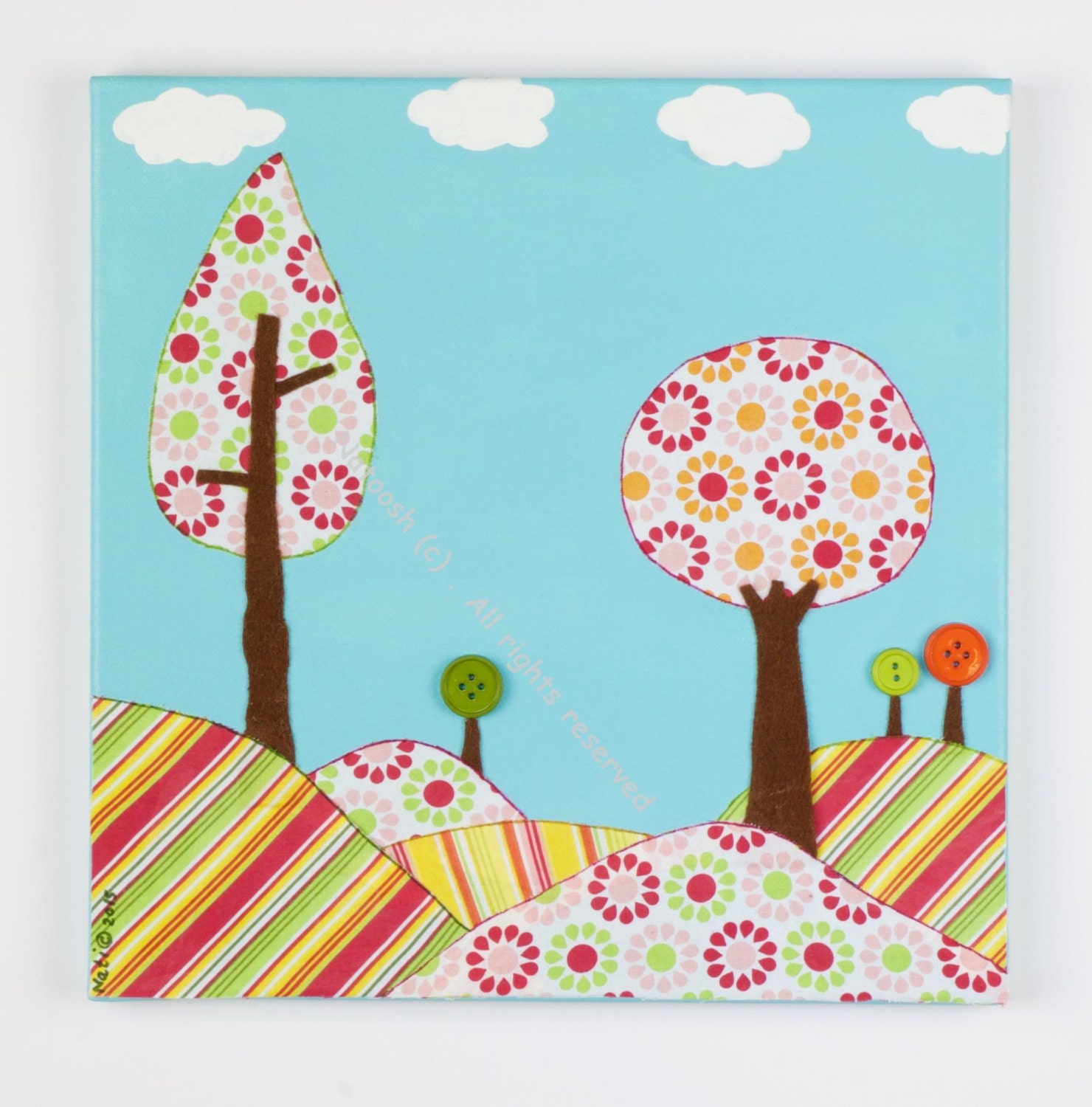 Mixed Media & Collage Art & Collectibles Whimsical Trees and Mountains