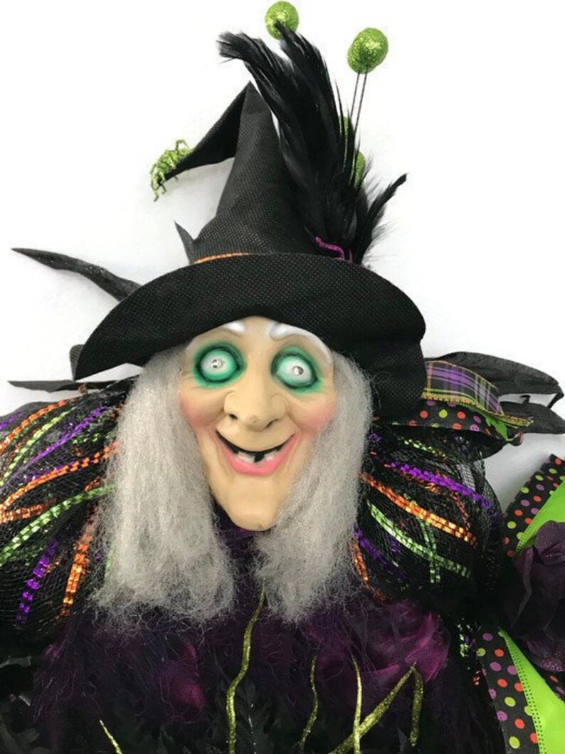 Witch Wreath Light up with Sound Witch Wreath XXL Witch Wreath with Black Cauldron Light Up Witch D\u00e9cor