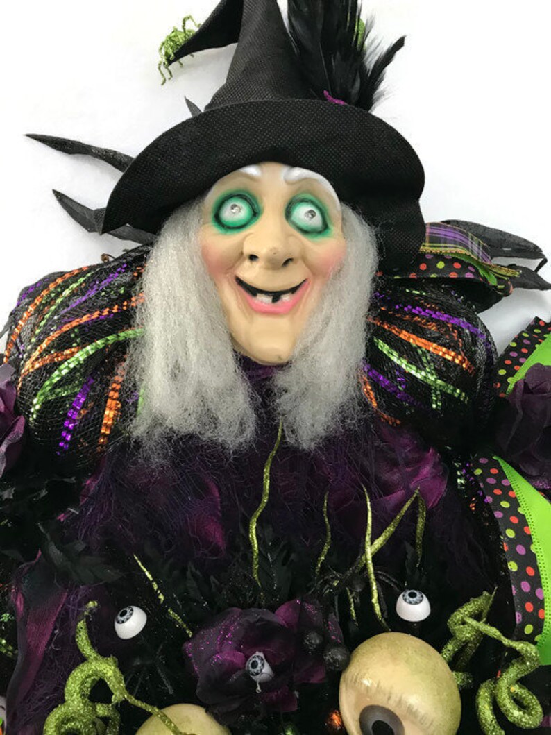 Witch Wreath Light up with Sound Witch Wreath XXL Witch Wreath with Black Cauldron Light Up Witch D\u00e9cor