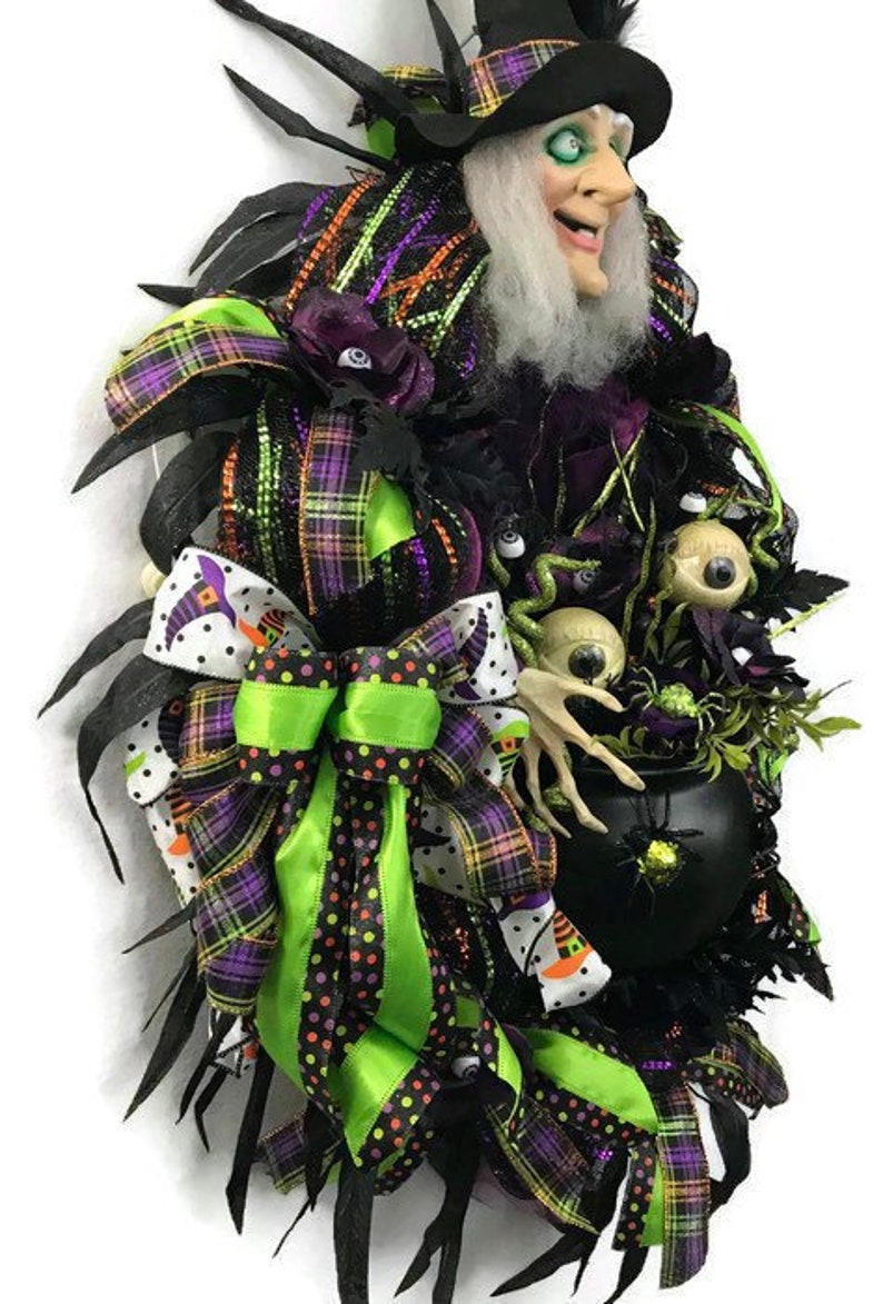 Witch Wreath Light up with Sound Witch Wreath XXL Witch Wreath with Black Cauldron Light Up Witch D\u00e9cor