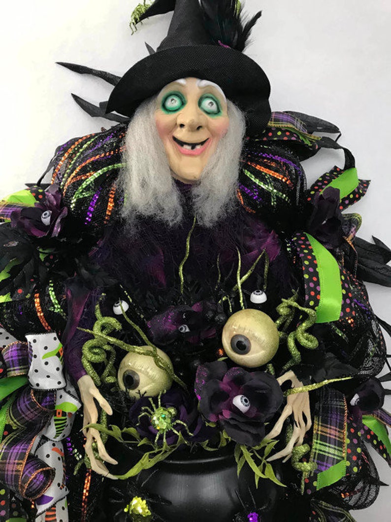 Witch Wreath Light up with Sound Witch Wreath XXL Witch Wreath with Black Cauldron Light Up Witch D\u00e9cor
