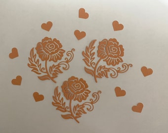 Delicate Victorian Rose Diecuts with 10 mini hearts