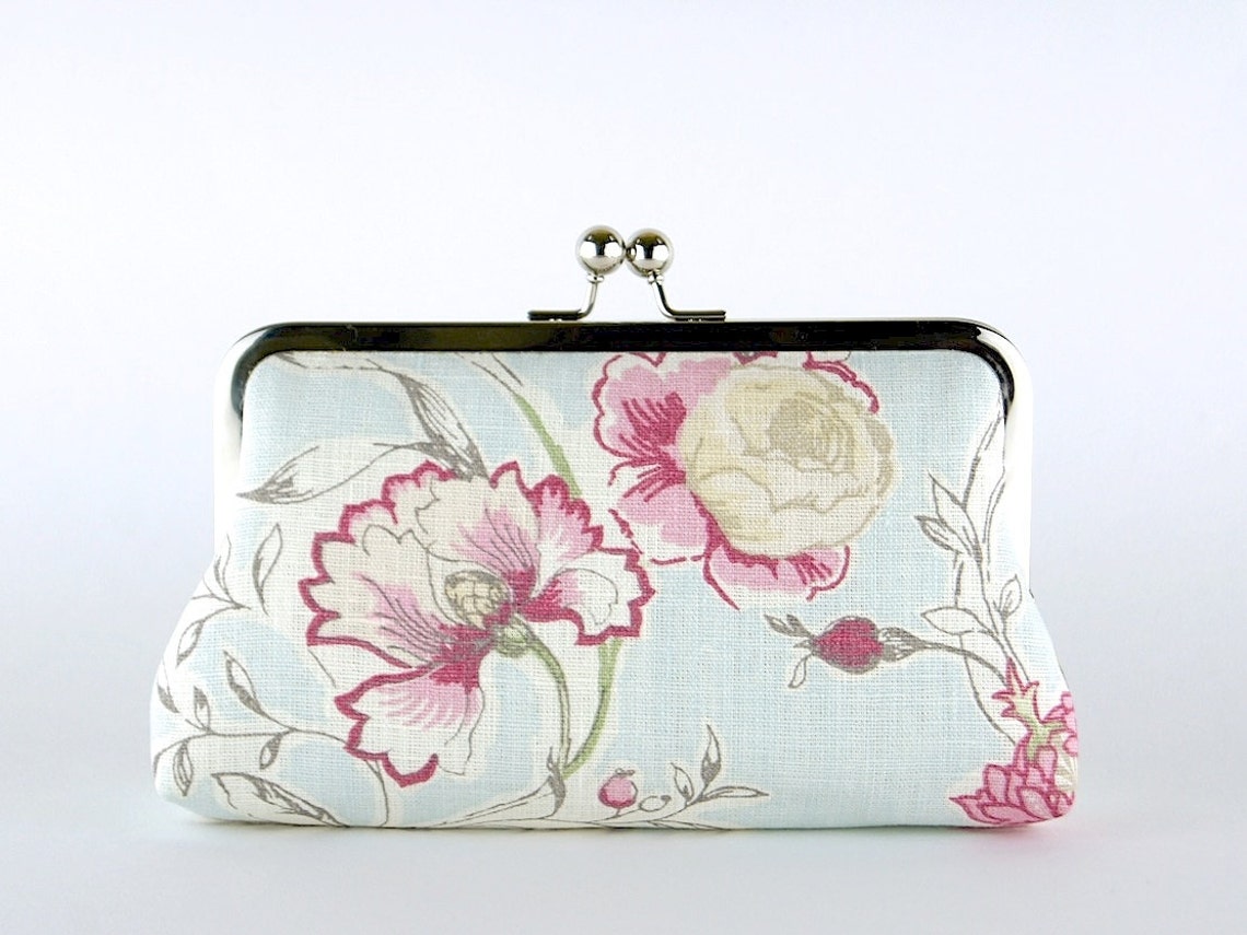 Bridesmaid Clutch Flowers in Ice Blue Clutch Silk Lining - Etsy