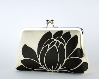 Bridesmaid Gift, Black Lotus Clutch, Silk Lining, Bridesmaid Clutch, Wedding clutch