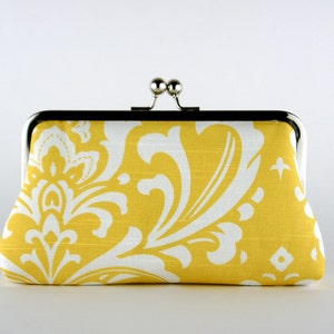 Bridesmaid Clutch, Baroque in Yellow Clutch, Silk Lining, Bridesmaid Gift, Wedding clutch, Grey and Yellow collection image 1