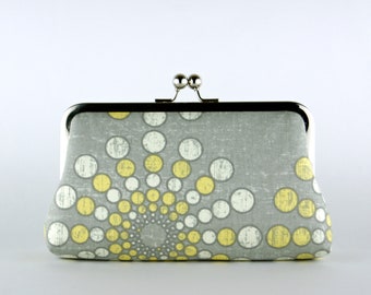 Grey Yellow Clutch with Silk Lining, Bridesmaid Gift, Wedding clutch, Grey and Yellow collection