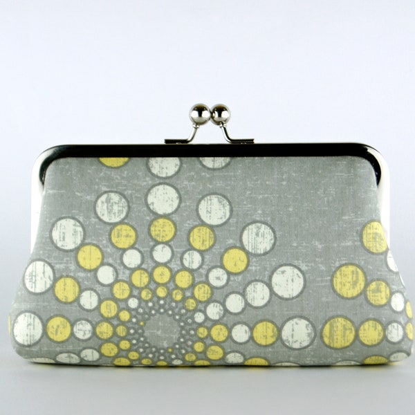 Grey Yellow Clutch with Silk Lining, Bridesmaid Gift, Wedding clutch, Grey and Yellow collection